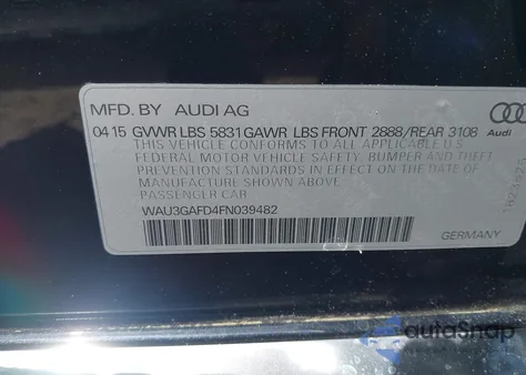 2015 Audi A8 L 3.0T из США, поврежденный, VIN WAU3GAFD4FN039482